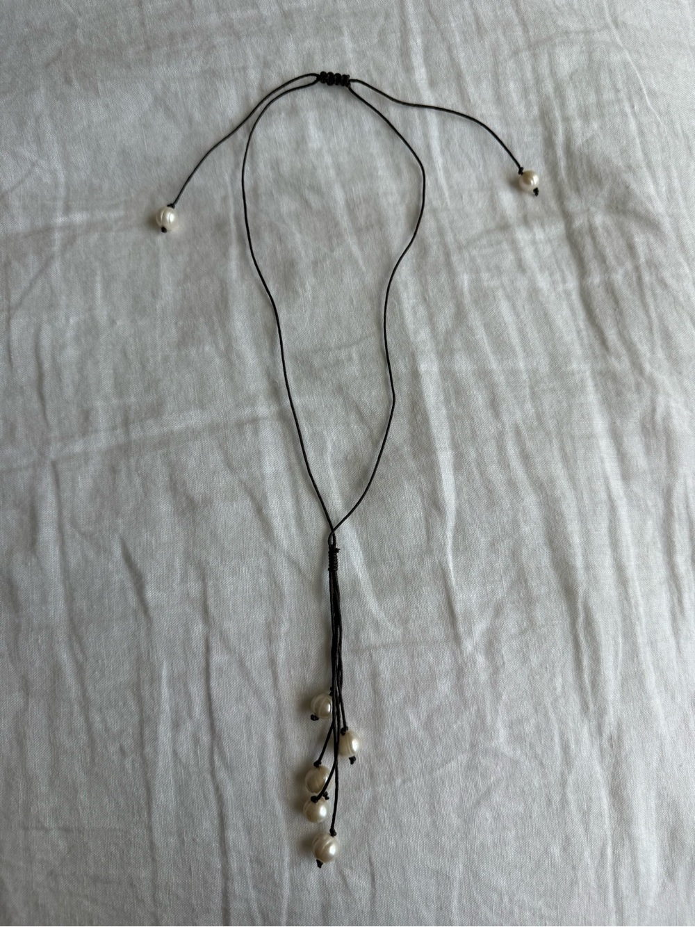 Freshwater Pearl Necklace with Adjustable Black Cord Necklace